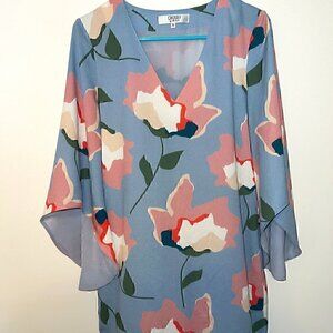 Crosby by Mollie Burch Lined Dress Bell Sleeves Flowers Blue - size S